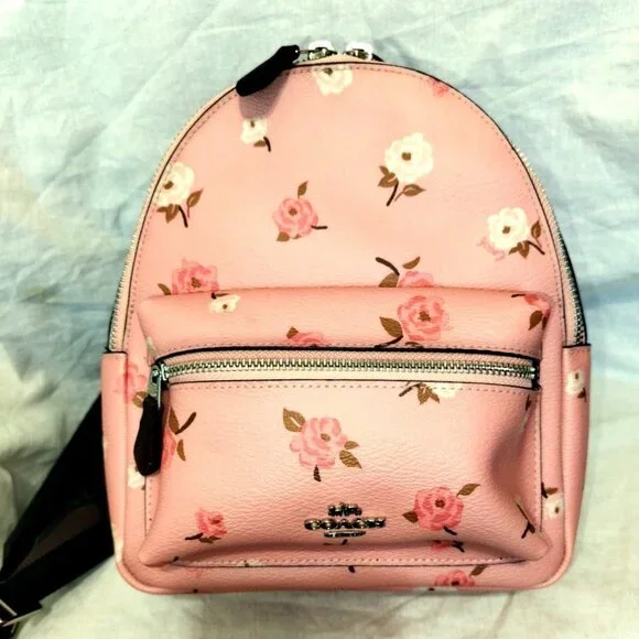 Coach Charlie Medium Backpack - Pebbled Peony Leather backpack Coach Brown in Leather - 54650271 main image 2
